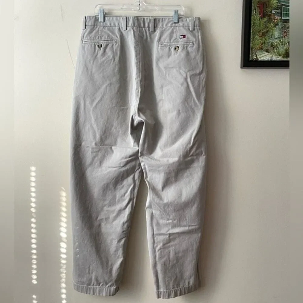Tommy Hillfiger Vintage Pleated Chinos Casual Cotton Pants Beige Size 38X30